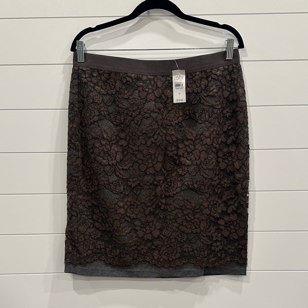 LOFT Chocolate/GREY Lace Pencil Skirt